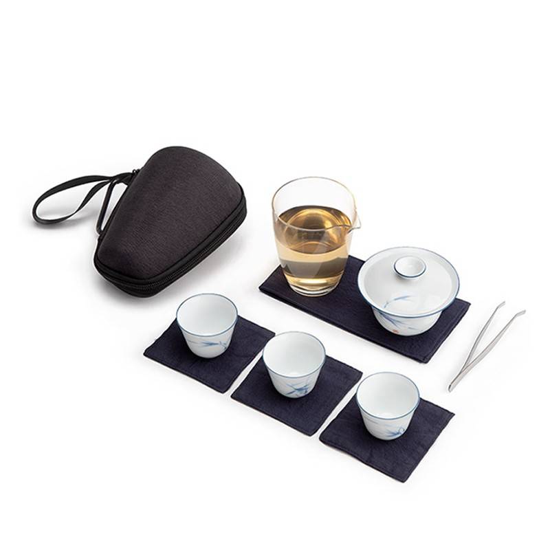 观涔 便携快客套组 手绘兰竹茶具五件套