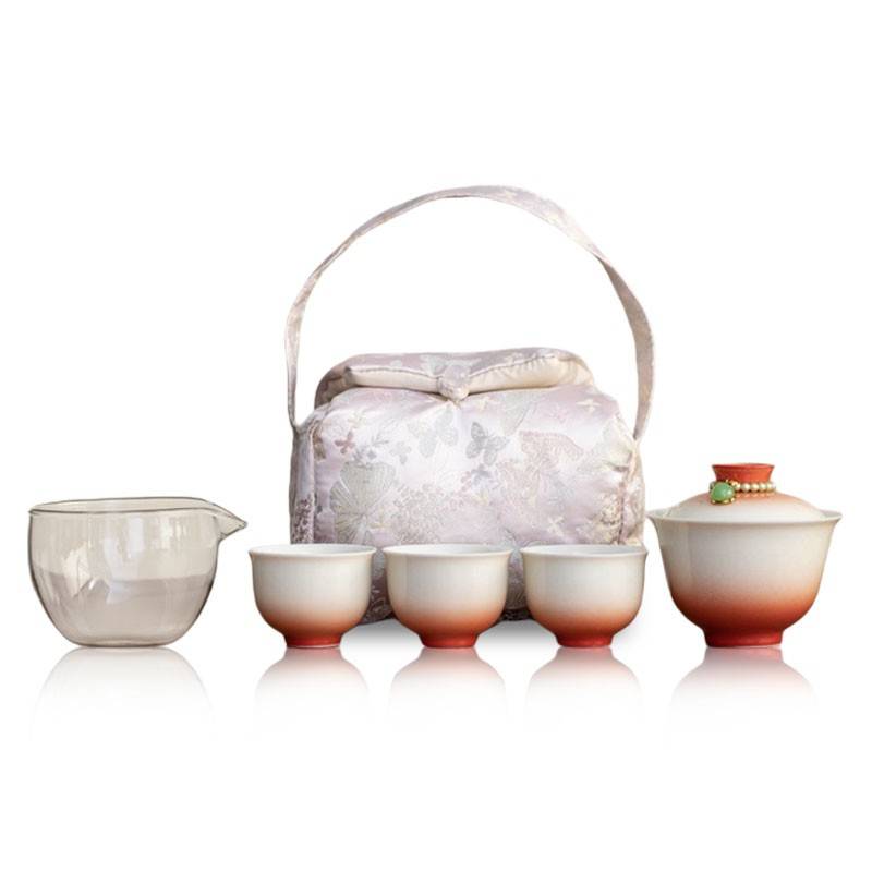 观涔 布包小圆满套组 渐变红茶具五件套