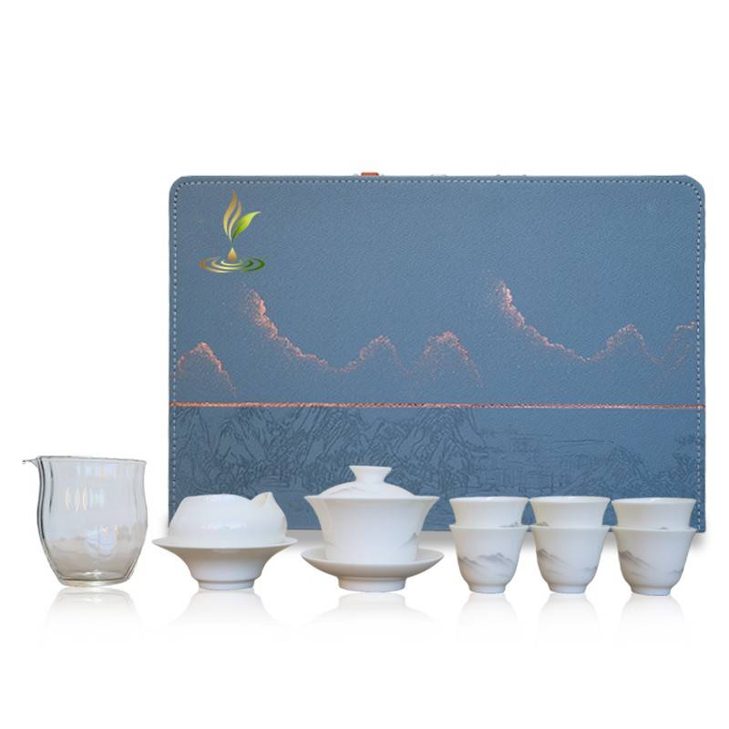 观涔 富贵套组羊脂玉 云山如画茶具九件套