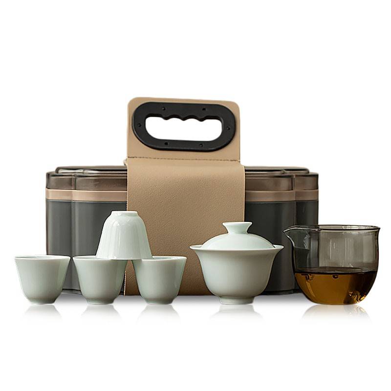 观涔 影青户外套组 茶具六件套
