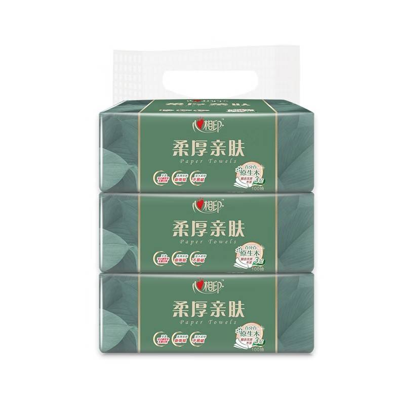 3DT100（包装）商用柔厚亲肤三层100抽塑装纸面巾3包*1提ZTA0000017