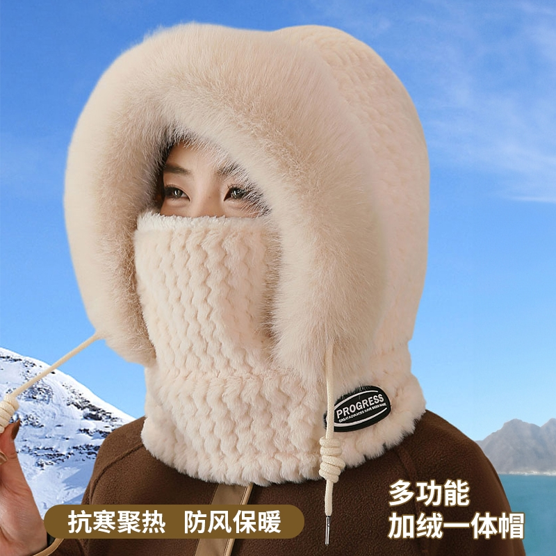 帽子女冬季围脖一体围巾防寒骑车冬季毛绒护耳连帽骑行加厚款保暖