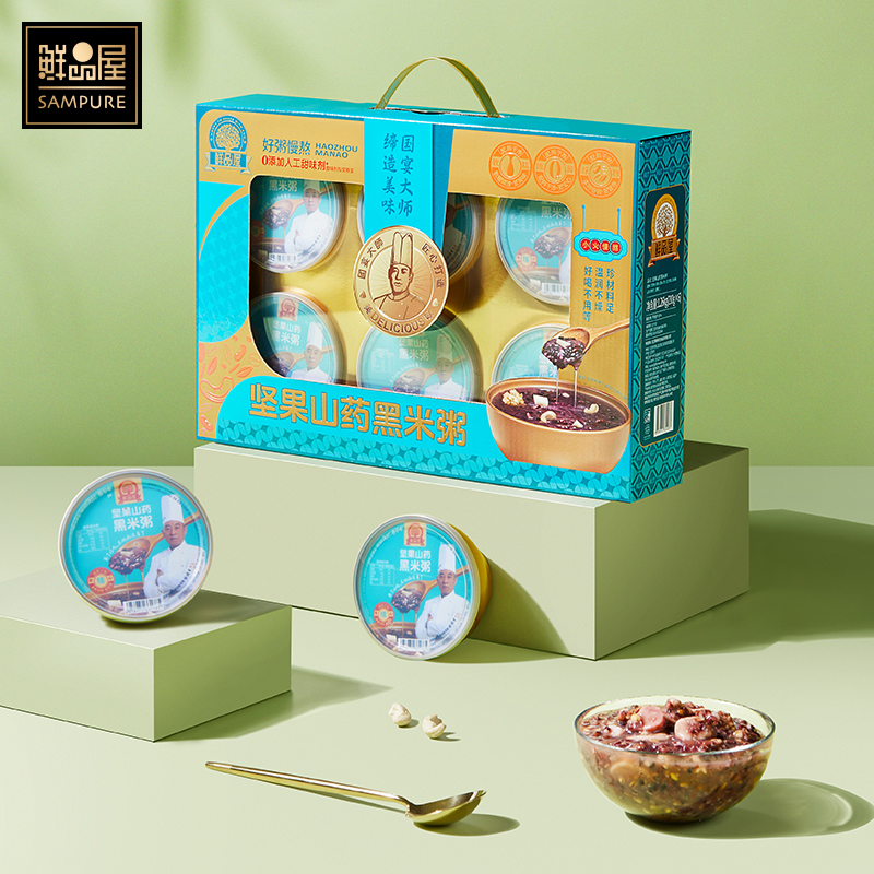 鲜品屋润扬八方系列坚果山药黑米粥礼盒210g*6常年备货款
