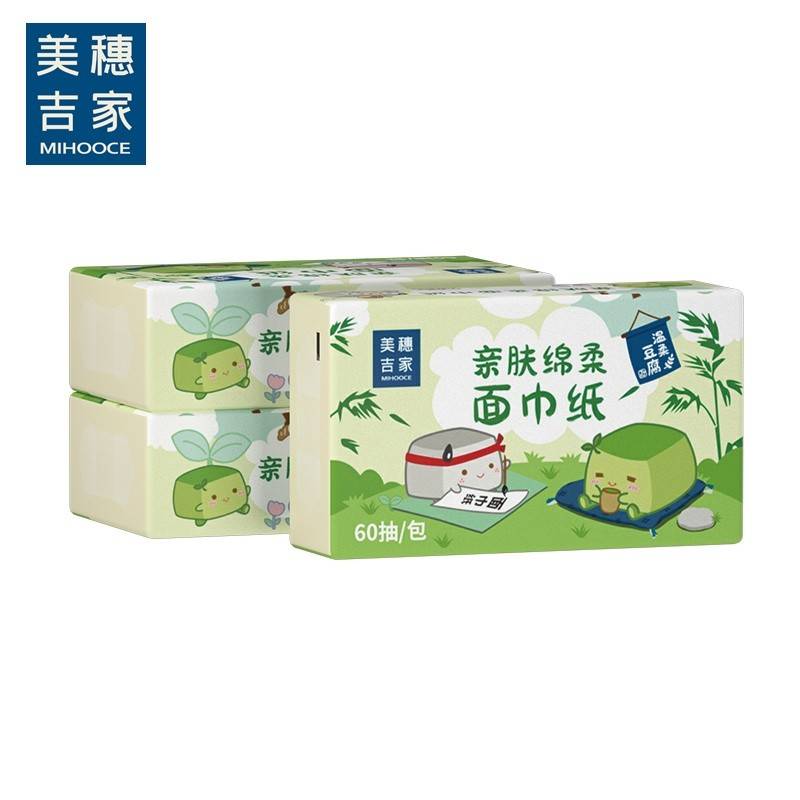 美穗吉家 亲肤绵柔面巾纸 原生竹浆4层60抽*3包 MIH-2404032