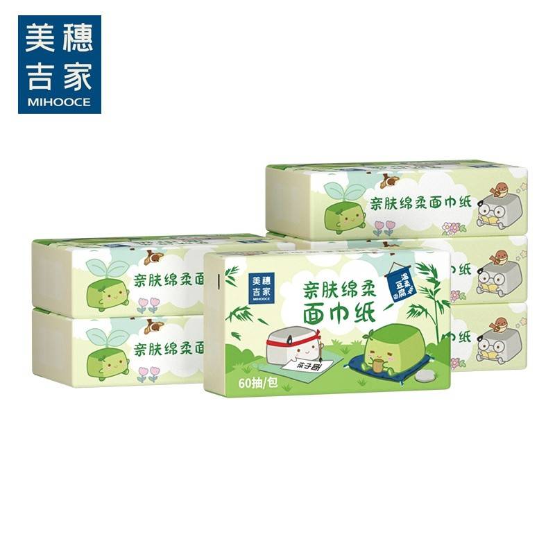 美穗吉家 亲肤绵柔面巾纸 原生竹浆4层60抽*6包 MIH-2404032