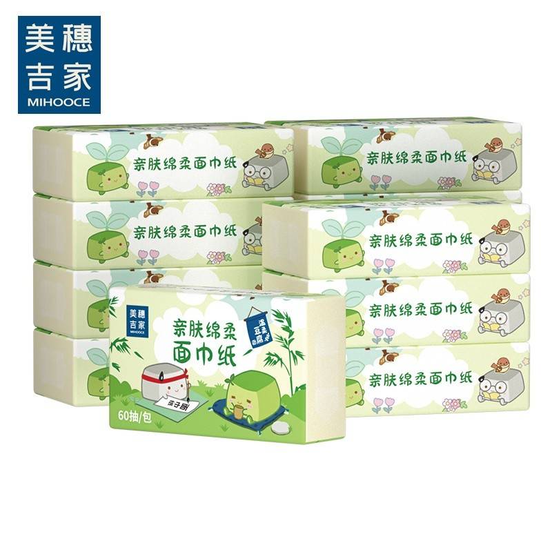 美穗吉家 亲肤绵柔面巾纸 原生竹浆4层60抽*12包 MIH-2404032