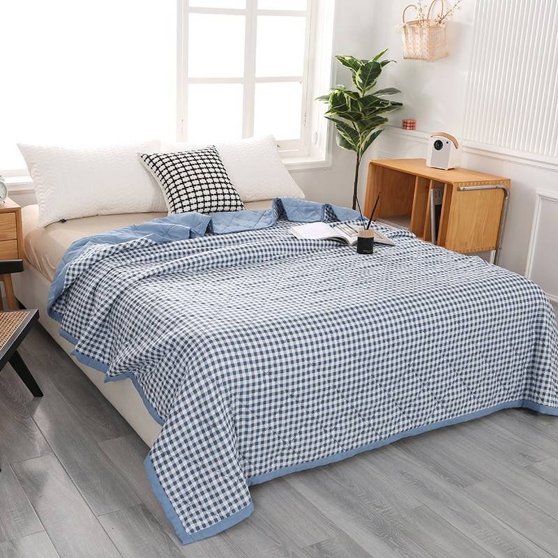 罗曼罗兰良品超声波夏被-蓝小格（150*200cm、200*230cm）