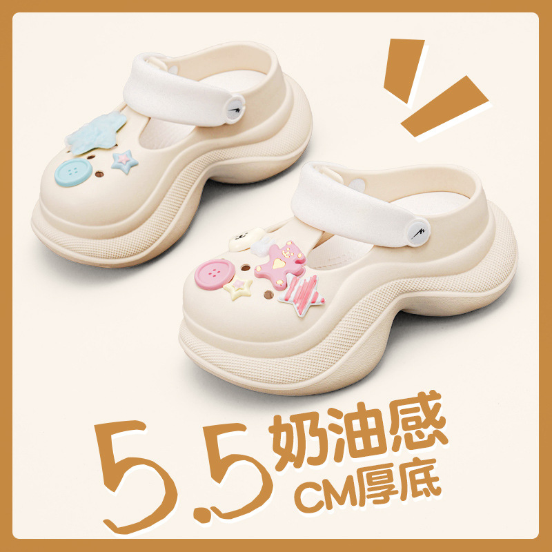 女鞋新款夏季洞洞鞋女百搭厚底软底增高拖鞋踩屎感凉拖鞋可外穿