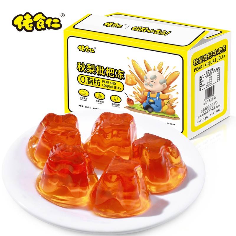 【抖音热销13W+】佬食仁秋梨枇杷味果冻800g/箱约37个