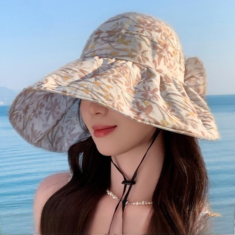 空顶帽女夏天户外大沿骑车防晒帽轻薄透气可折叠大沿彩色遮阳帽子