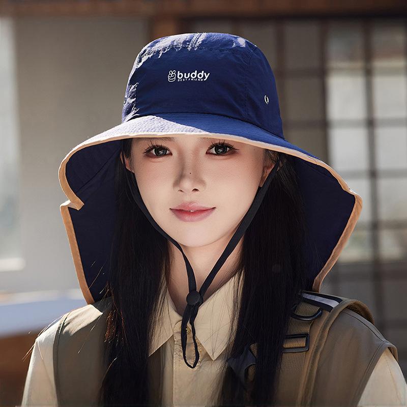 户外防水速干披肩帽女夏季出游大檐遮脸防晒帽透气护颈遮脸太阳帽