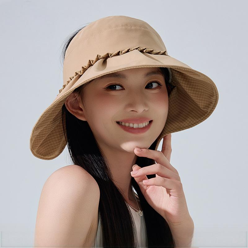 防晒帽子女生春夏新款减龄花边空顶帽韩国东大门网红大沿遮阳帽潮