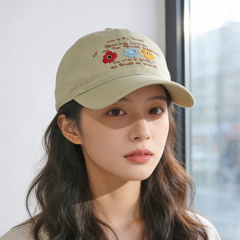 韩系小花花~日系新款宽檐显脸小鸭舌帽女春夏甜美百搭防晒棒球帽