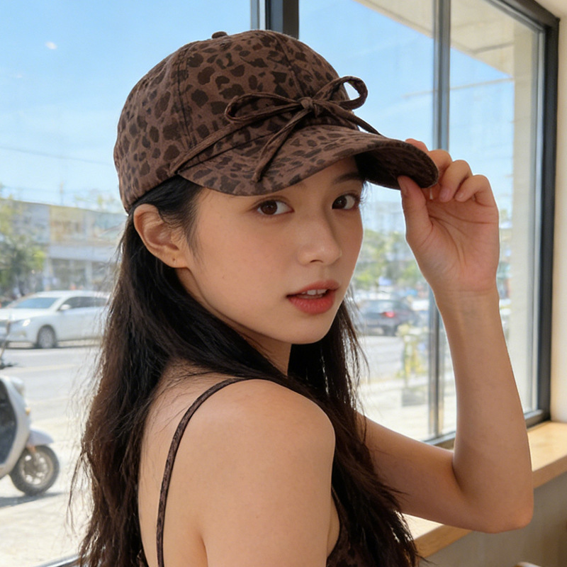复古做旧豹纹棒球帽子女宽檐时尚百搭潮流美式遮阳软顶鸭舌帽男潮