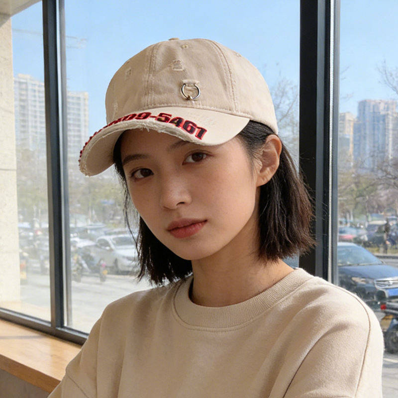 韩版个性破洞鸭舌帽女四季款户外百搭遮阳帽防晒休闲帽运动棒球帽