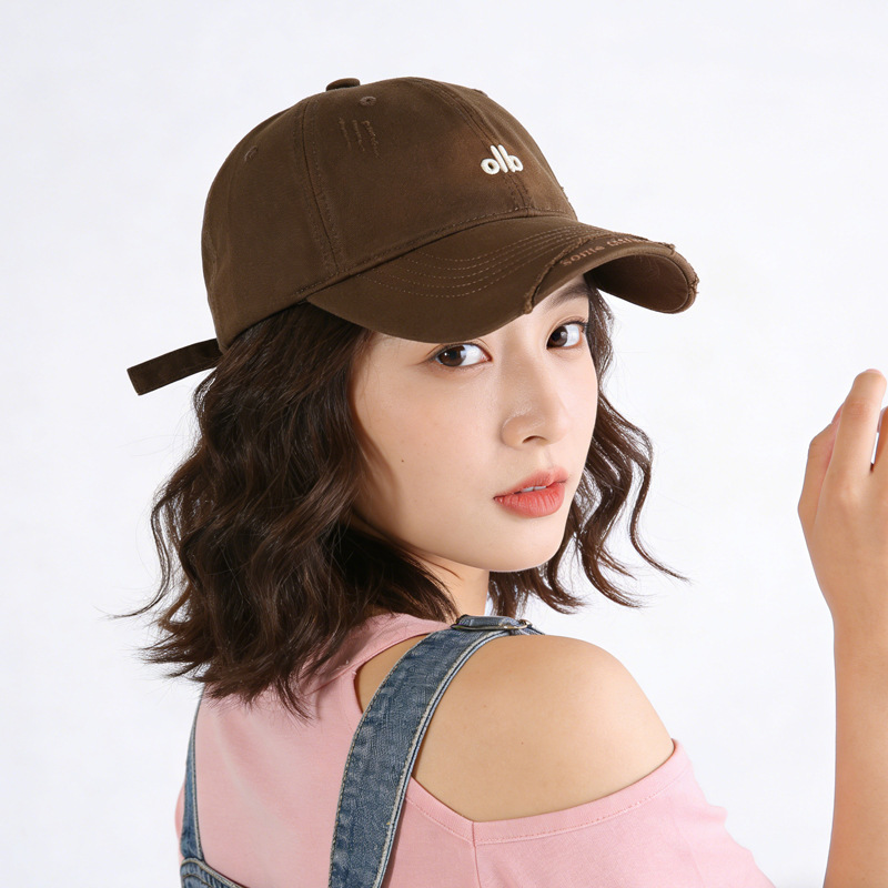 潮牌棒球帽女刺绣字母防晒帽男女款百搭鸭舌帽韩系破洞休闲遮阳帽