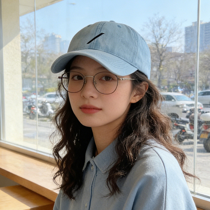 韩版简约斜杠刺绣牛仔棒球帽女春夏百搭宽檐情侣鸭舌帽显脸小帽子