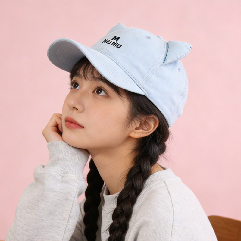 2026春夏新可爱猫耳朵棒球帽女四季休闲百搭遮阳帽显脸小鸭舌帽子