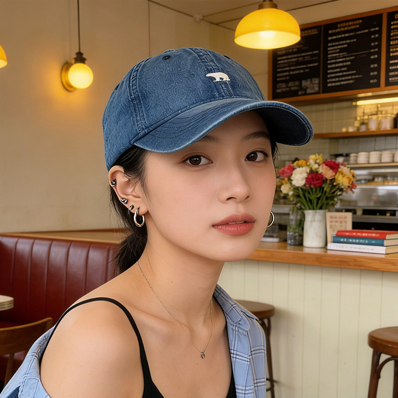 北极熊牛仔棒球帽女宽檐显脸小遮阳帽韩版时尚学生情侣百搭鸭舌帽