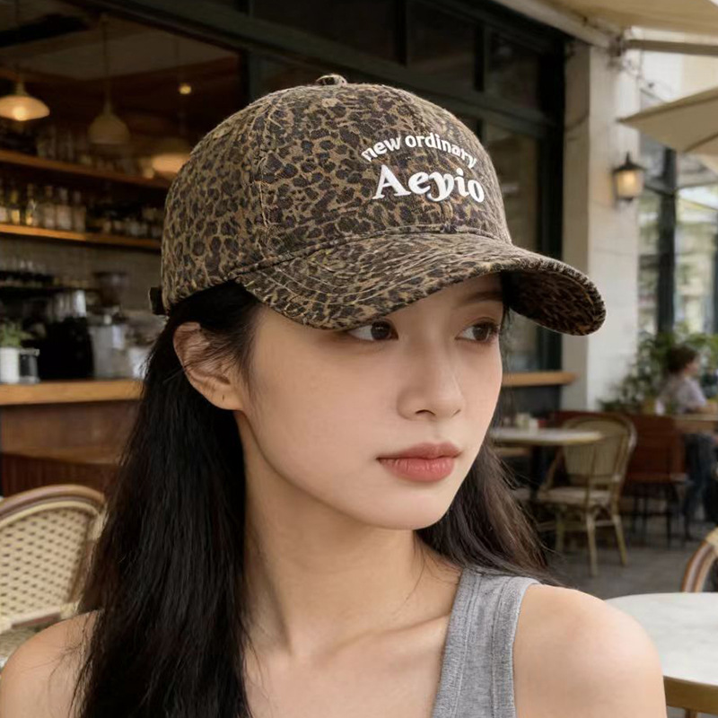 棒球帽美式复古豹纹遮阳帽女百搭个性显脸小街头防晒帽跨境鸭舌帽