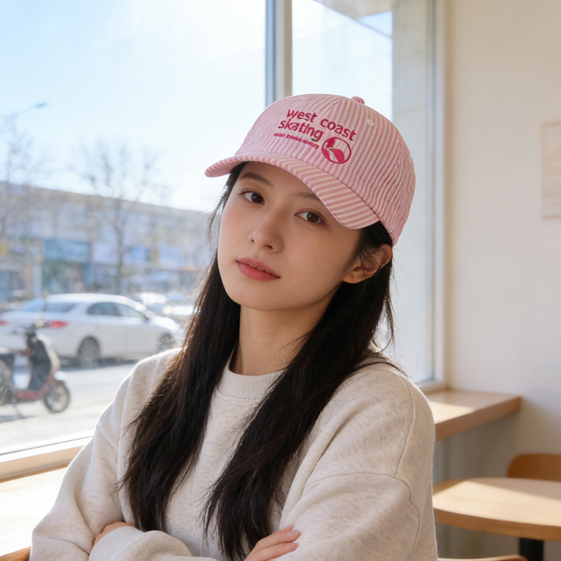 韩版新款夏季薄款防晒帽子格子学院风刺绣字母鸭舌帽显脸小棒球帽