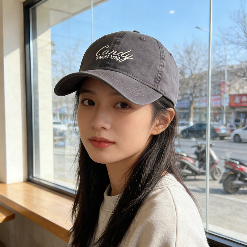 大头围复古时尚棒球帽女户外休闲骑行防晒帽字母刺绣显脸小鸭舌帽