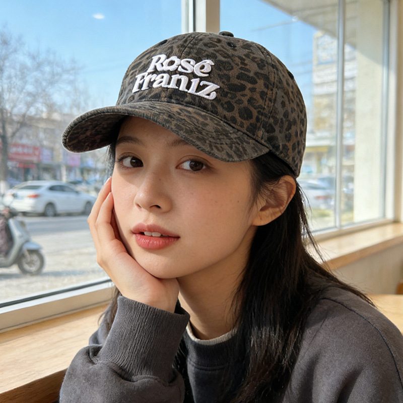 美式时尚拼色豹纹棒球帽女软顶大头围水洗棉春夏新款嘻哈鸭舌帽男