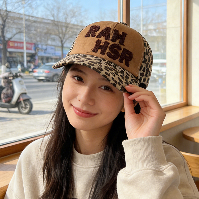 帽子美式复古豹纹撞色棒球帽女春夏立体情侣款鸭舌帽宽帽檐遮阳帽