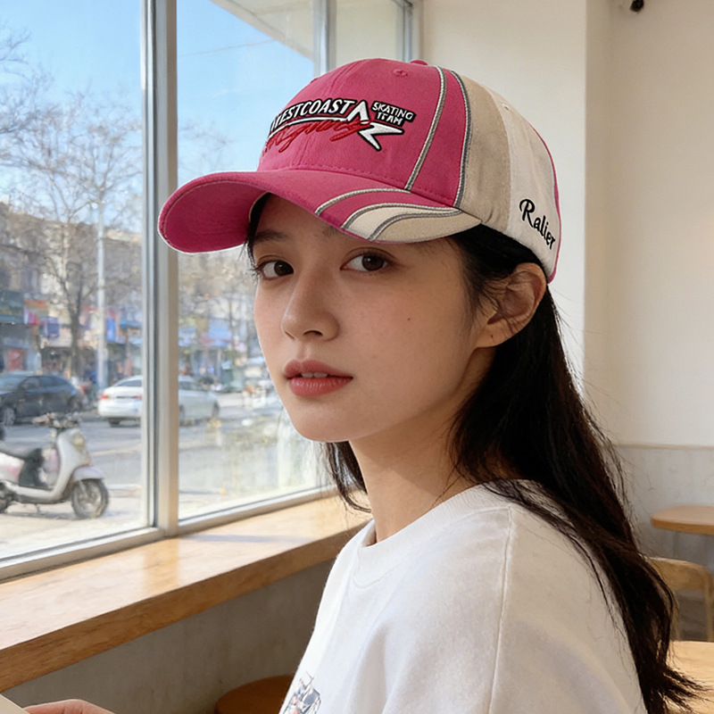 小众拼色软顶棒球帽女美式复古街头潮牌深顶宽檐情侣鸭舌帽显脸小