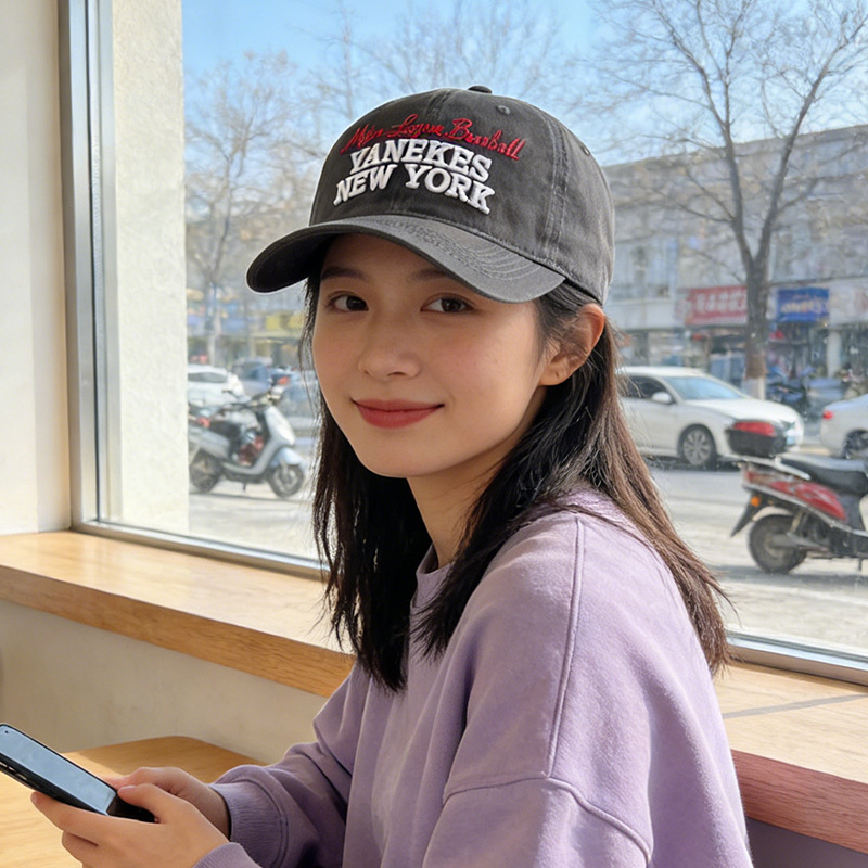 春夏款棒球帽百搭字母刺绣鸭舌帽情侣学生潮牌弯檐帽韩版软顶帽子