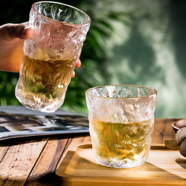 玻璃水杯女家用泡茶杯男酒杯牛奶果汁啤酒子ins 高颜值冰川杯