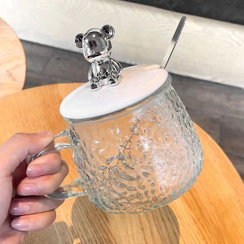 网红把手杯子ins高颜值早餐玻璃杯玻璃带盖咖啡可爱马克杯水杯