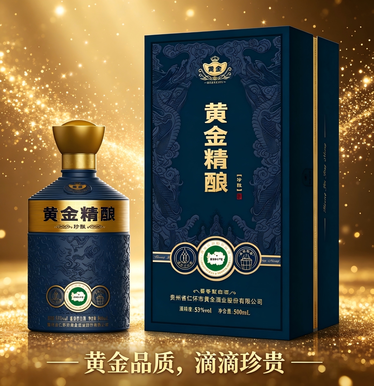 黄金精酿酱酒珍酿酱香型口粮白酒53度贵州纯粮酒大曲坤沙工艺优级酒500ml瓶装