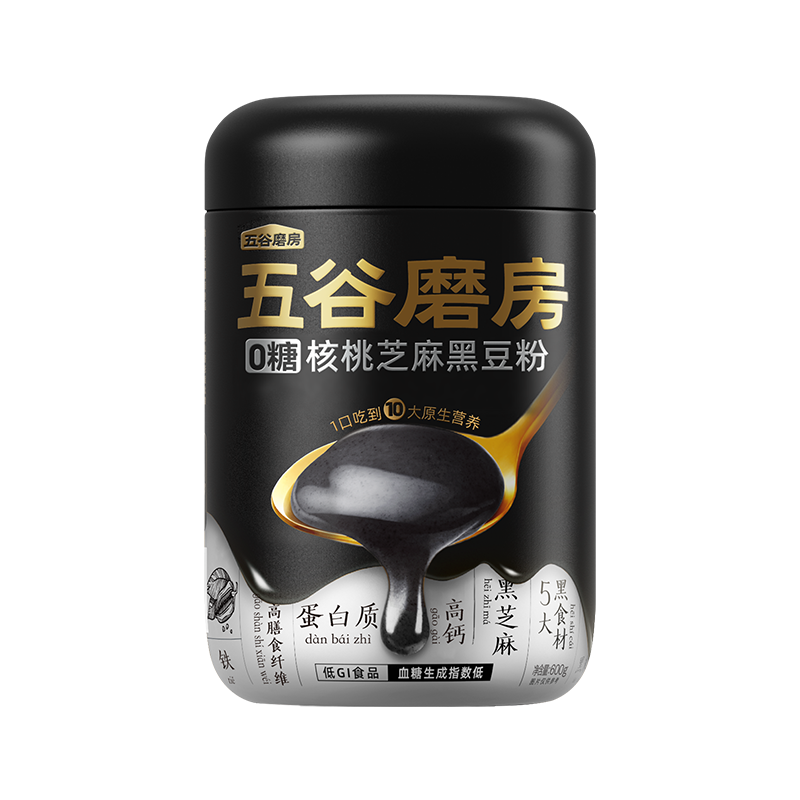 【京东热销200W+】五谷磨房 核桃芝麻黑豆粉600g（无糖款）