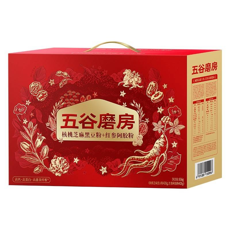 五谷磨房 核桃芝麻黑豆粉428g+红参阿胶粉428g