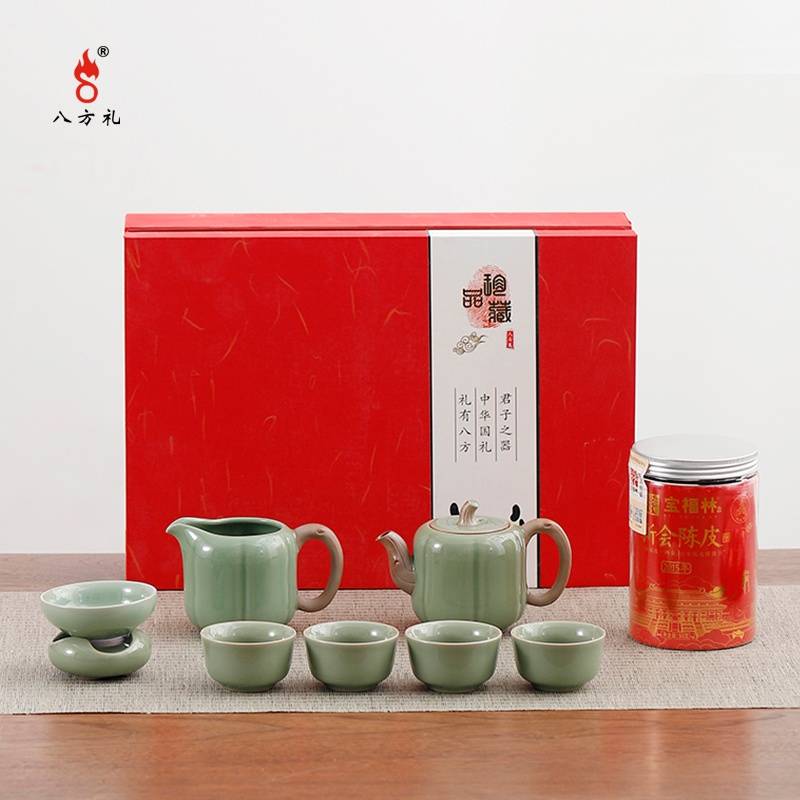 八方礼福运连连茶具+新会陈皮套装(茶礼组合)