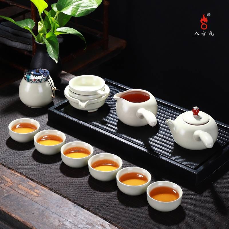 八方礼官窑粉青手握四方11入茶具