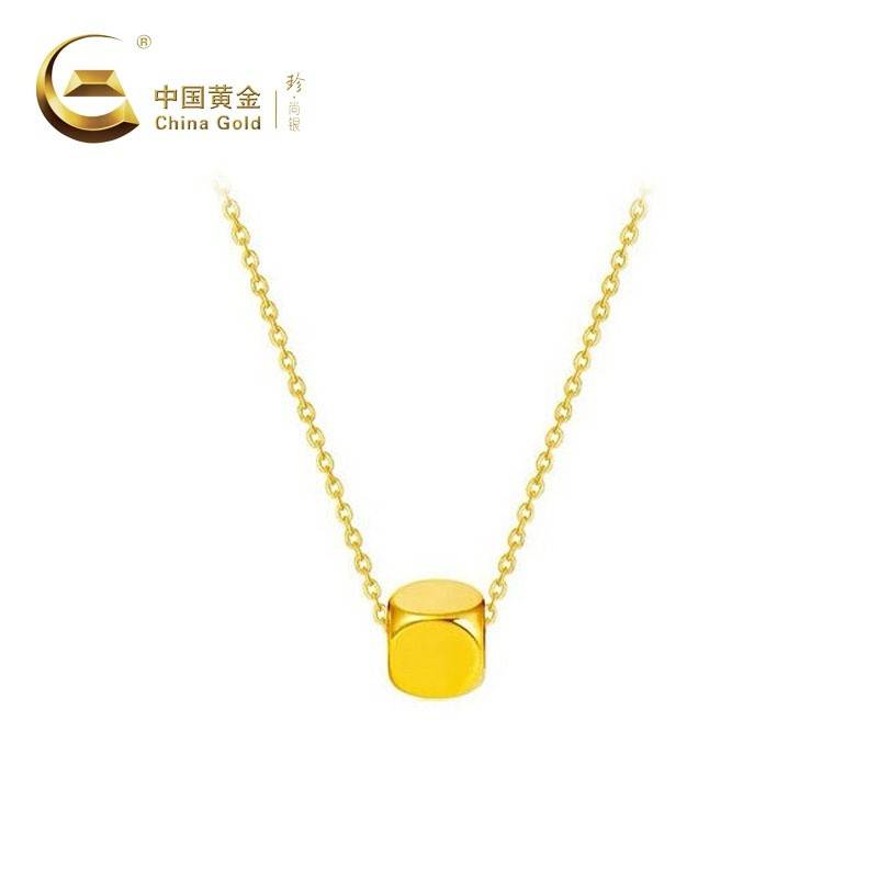 中国黄金 珍尚银 足金小方糖挂坠配S925银链