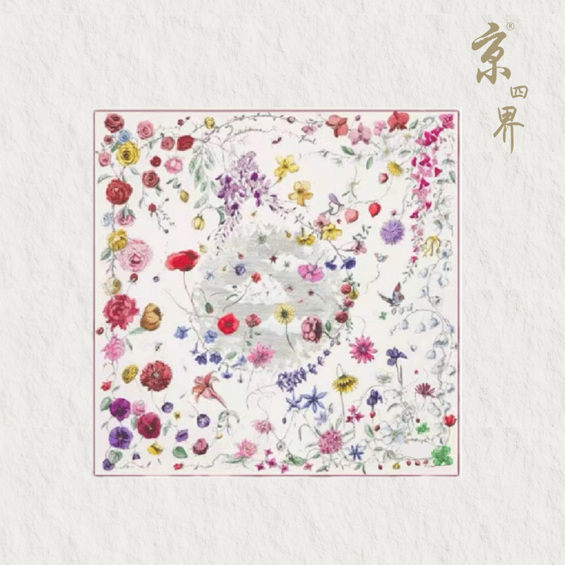 京四界·百花齐放仿丝丝巾	JSJF-90002