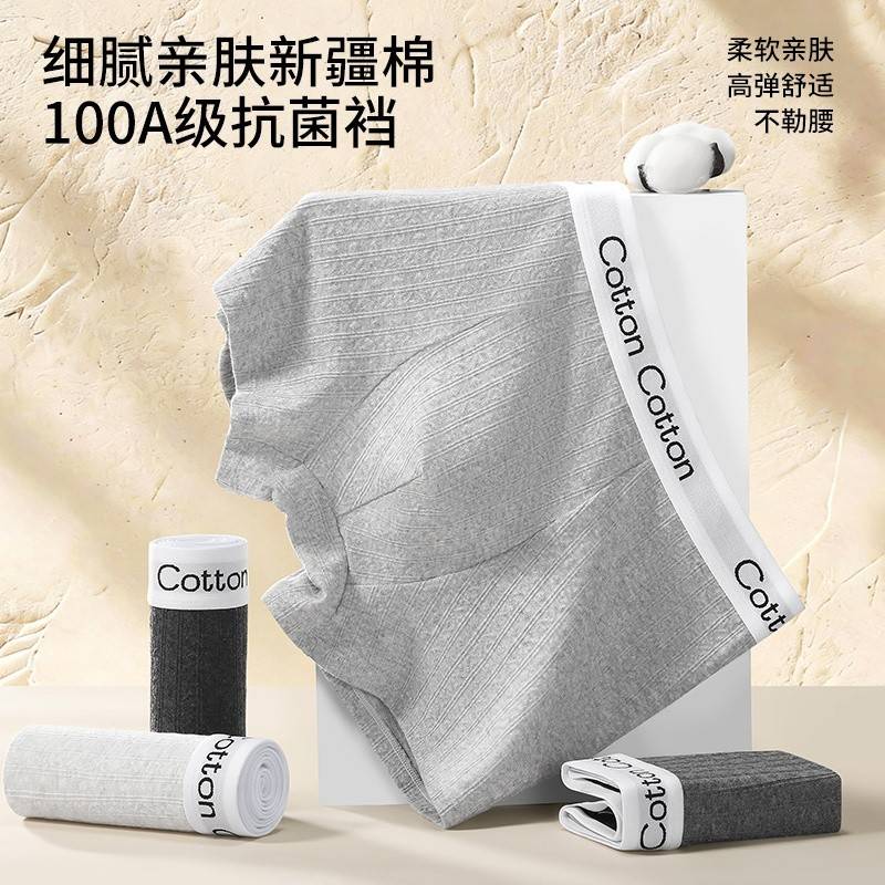 植轻护（4条装）新疆纯棉经典灰调色系100A级抑菌裤男士内裤简约纯色透气YXW1456