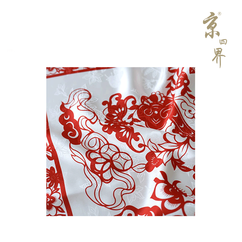 京四界·连年有鱼窗花100%桑蚕丝丝巾	JSJ-52011