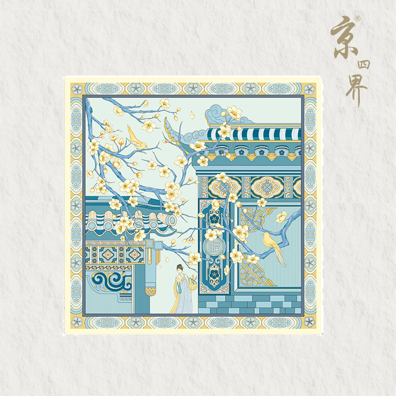 京四界·梅花花神100%桑蚕丝丝巾	JSJ-860061 蓝绿色