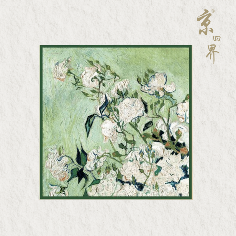 京四界·白玫瑰100%桑蚕丝丝巾	JSJ-86010
