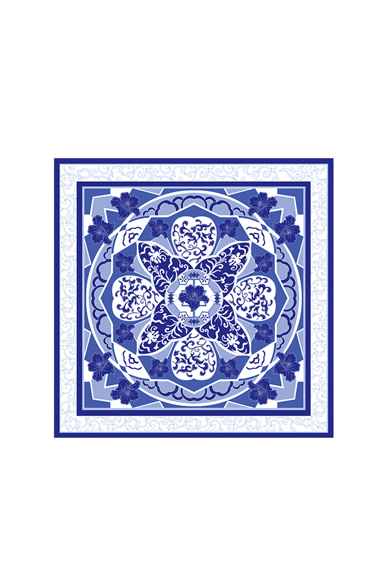京四界·青花瓷韵100%桑蚕丝丝巾（双面）	JSJ-860011 青花蓝