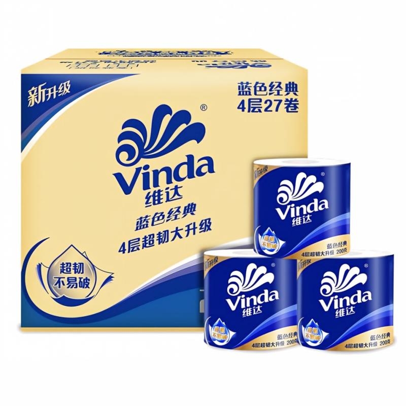 维达（Vinda）有芯卷纸 蓝色经典4层200克*27卷 厚韧卫生纸 卷筒纸