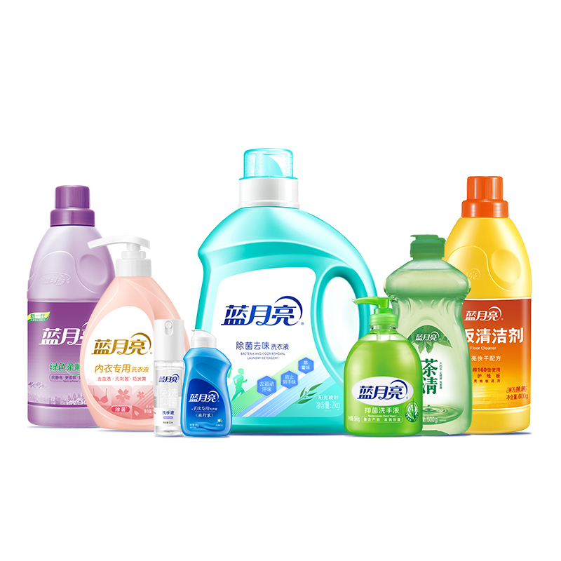 蓝月亮全套清洁八件套2kg去味除菌-阳光 按叶+500g樱花内衣洗+500g重柔顺 剂瓶+500g茶清+600g地板水+50m1免 洗+80g手洗)