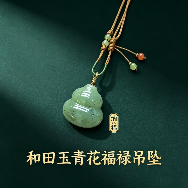 [琅耀]和田玉青花福禄吊坠LY074