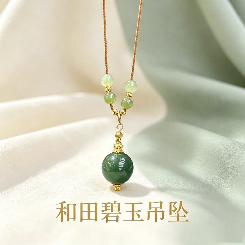 [琅耀]和田玉碧玉圆珠吊坠LY075
