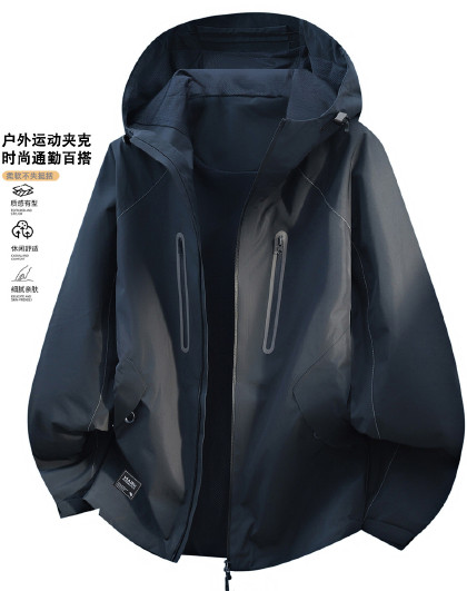 春秋款潮流拼接夹克上衣男2026工装风休闲宽松连帽男式外套