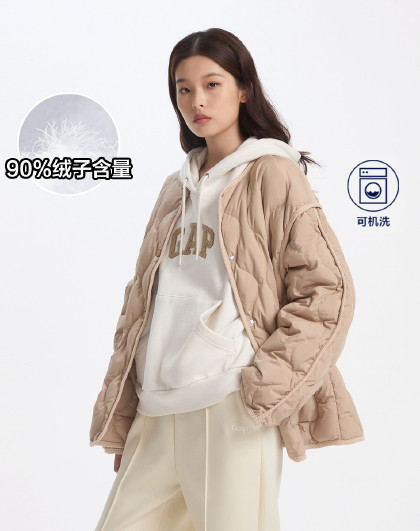 Gap女装冬季款撞色设计波浪绗线羽绒服简约轻薄外套654995
